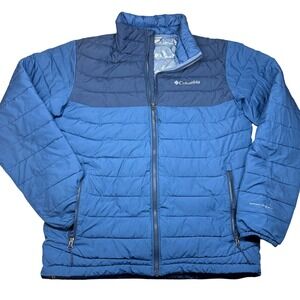 Columbia Powder Lite II‎ Mens Medium Blue Omni Heat Puffer Jacket Full Zip FLAW